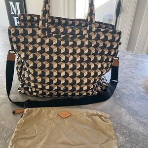 MZ Wallace Cream and black Quilted Tote with Tan Trim